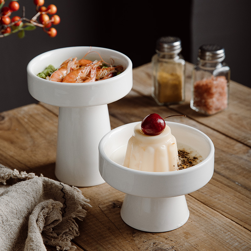 纯白陶瓷高脚碗高足盘酒店餐厅创意菜碗凉菜碗茶点碗点心碟展示盘,餐饮具,果盆/果盘/果篮,淘宝优惠券,粉丝福利购,淘宝优惠卷