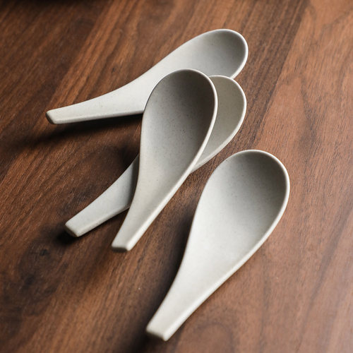 粗陶无釉复古餐具陶瓷勺子小汤勺