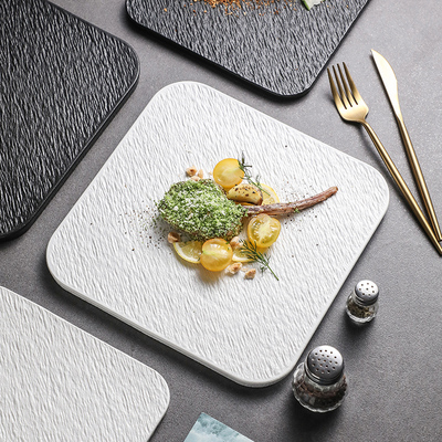 简约岩石纹陶瓷正方平板盘西餐盘牛排盘蛋糕盘甜品盘点心摆盘托