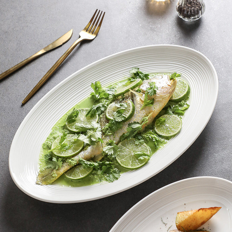 陶瓷蒸鱼专用盘子高级感盘子家用纯白椭圆形大号鱼盘烤鱼菜盘深盘,餐饮具,盘,淘宝优惠券,粉丝福利购,淘宝优惠卷