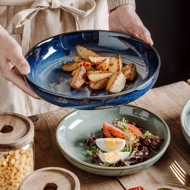 陶瓷深圆盘菜盘子装菜盘浅碗圆形深盘西餐盘汤盘商用酒店餐厅汤盆