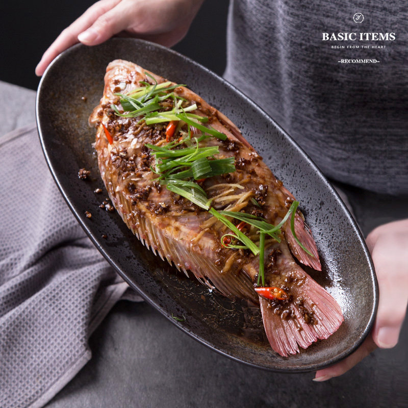 大号陶瓷鱼盘椭圆盘家用菜盘子窑变盘蒸鱼盘大尺寸装盘餐厅餐具,餐饮具,盘,淘宝优惠券,粉丝福利购,淘宝优惠卷