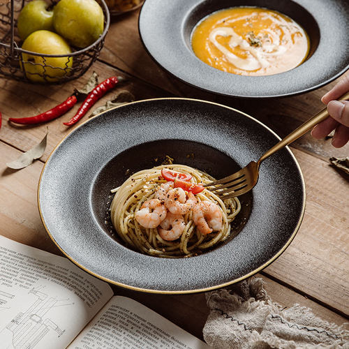 北欧磨砂家用草帽盘法式意面盘