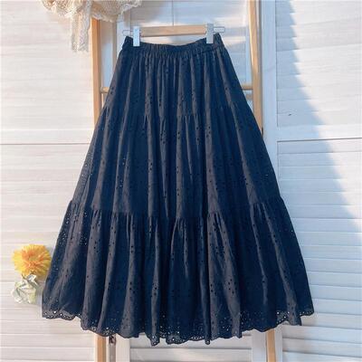 春夏季超长款90cm大裙摆拼接刺绣纯色半身裙女宽松显瘦棉麻a字裙