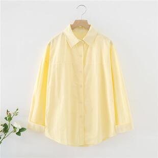 2026新款纯棉品质长袖淡黄色衬衫女通勤早春夏季衬衣宽松百搭休闲