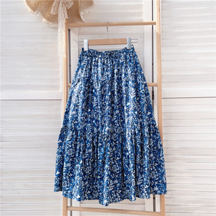 碎花拼接显瘦半身裙女小众自制品质做工2025新款棉麻中长款伞裙子