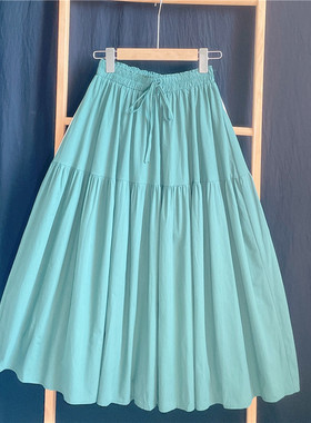 清货30自制墨绿色纯棉布半身裙女春夏季中长裙a字伞裙气质大摆裙