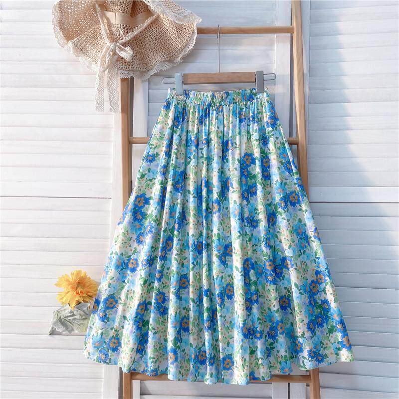 花与竹自制2026油画风显瘦半身裙春夏季碎花中长款a字裙女生棉麻