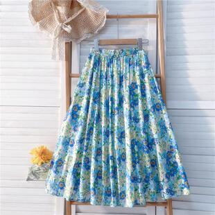 花与竹自制2026油画风显瘦半身裙春夏季 a字裙女生棉麻 碎花中长款