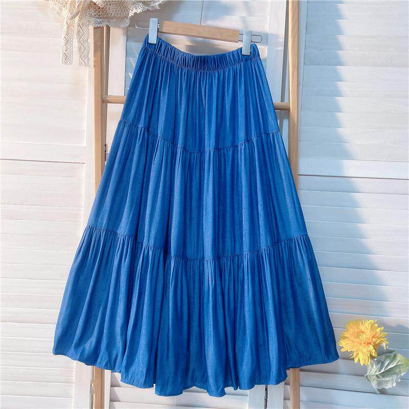 2026春夏季品质冰丝牛仔半身裙女垂感显瘦a字裙大裙摆百搭蛋糕裙