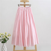 2026春夏季 棉麻条纹提花粉色甜美少女a字裙棉质半身裙中长款 裙子