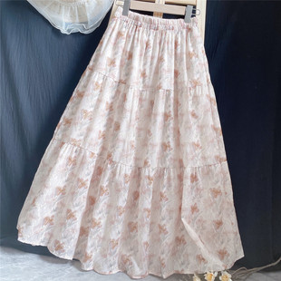 2026早春夏季 88cm半身裙女垂A字蛋糕裙子碎花小众 棉麻刺绣超长款