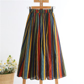 纯棉A字长裙子休闲 2026新款 条纹棉麻半身裙长款 女薄度假风春夏季