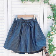 条纹棉麻短裤女士春夏季款不透