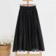 2026春夏季 纯黑色柔软肌理感半身裙女大裙摆棉麻中长裙a字伞裙子