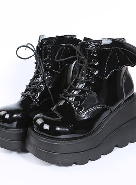 Demonia 厚底靴2024新款哥暗黑特式翅膀坡跟短靴女欧美大码马丁靴