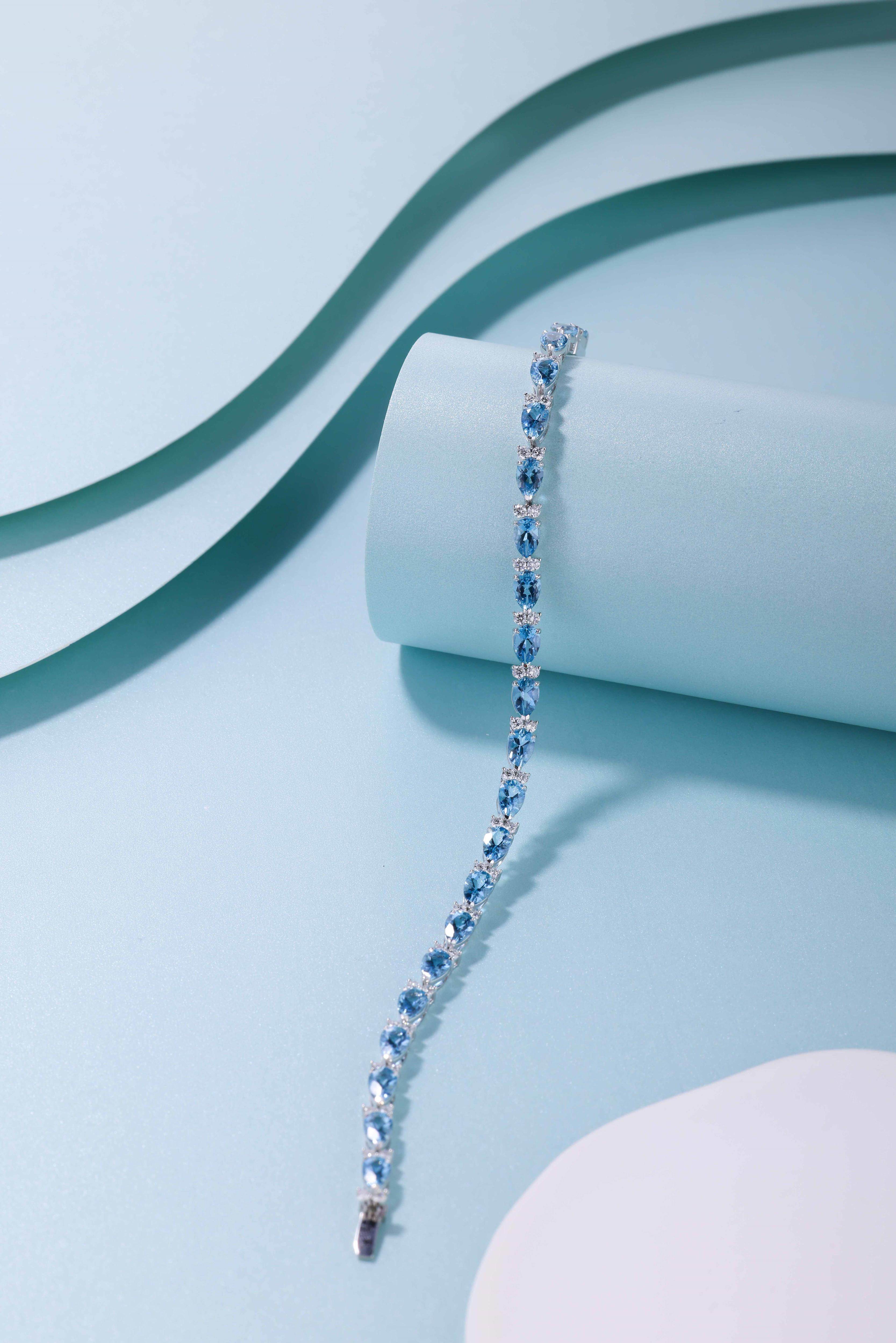 冰雪幻境 | 柏铖珠宝18k白金镶嵌海蓝宝钻石手链女