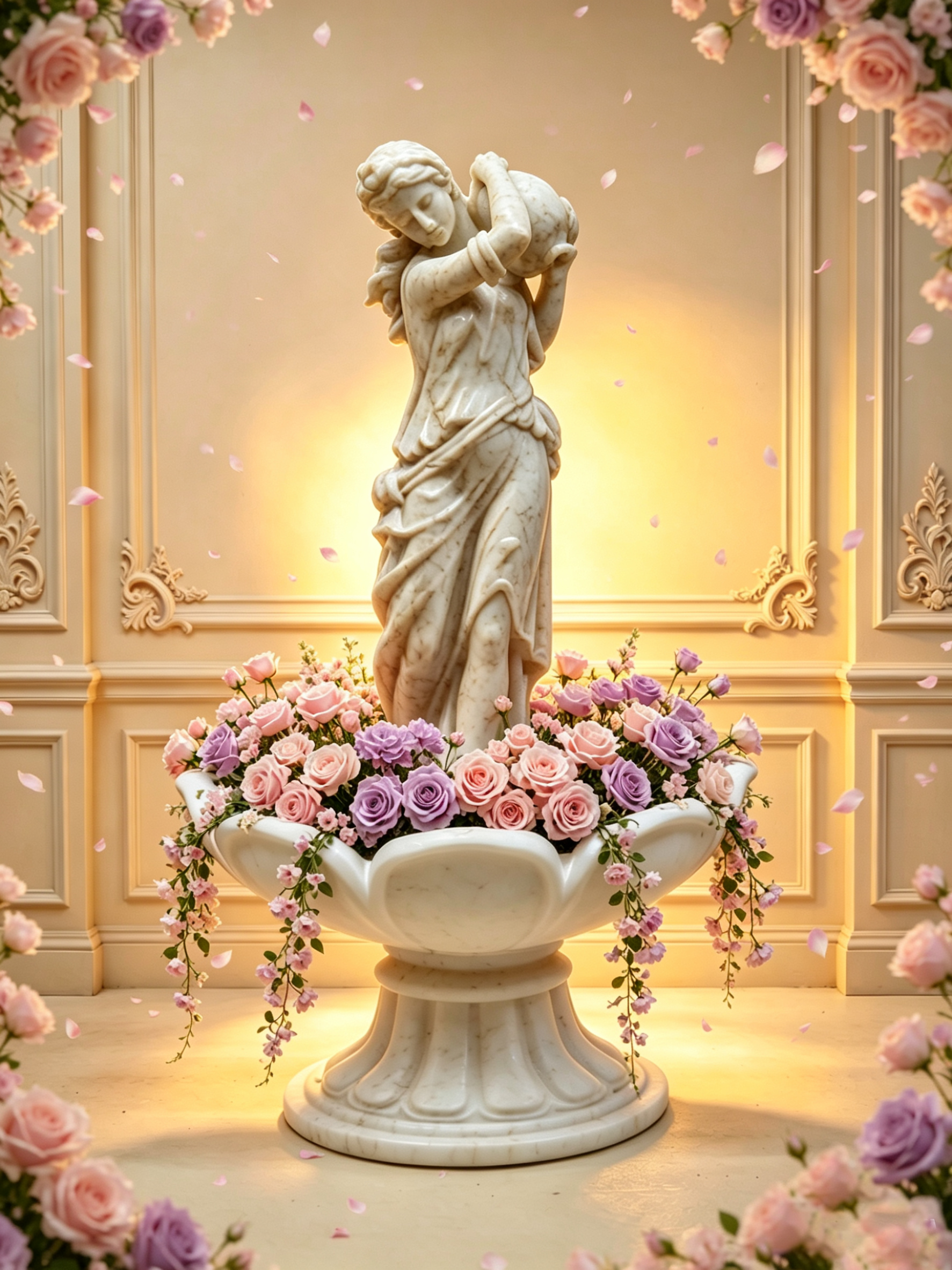 欧式复古女神雕像花盆 微缩白模喷泉花器 娃娃屋摆件 桌面装饰