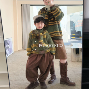 秋冬大童 韩风洋气加厚条纹带帽毛衣儿童套装 琥珀森屿亲子毛衣