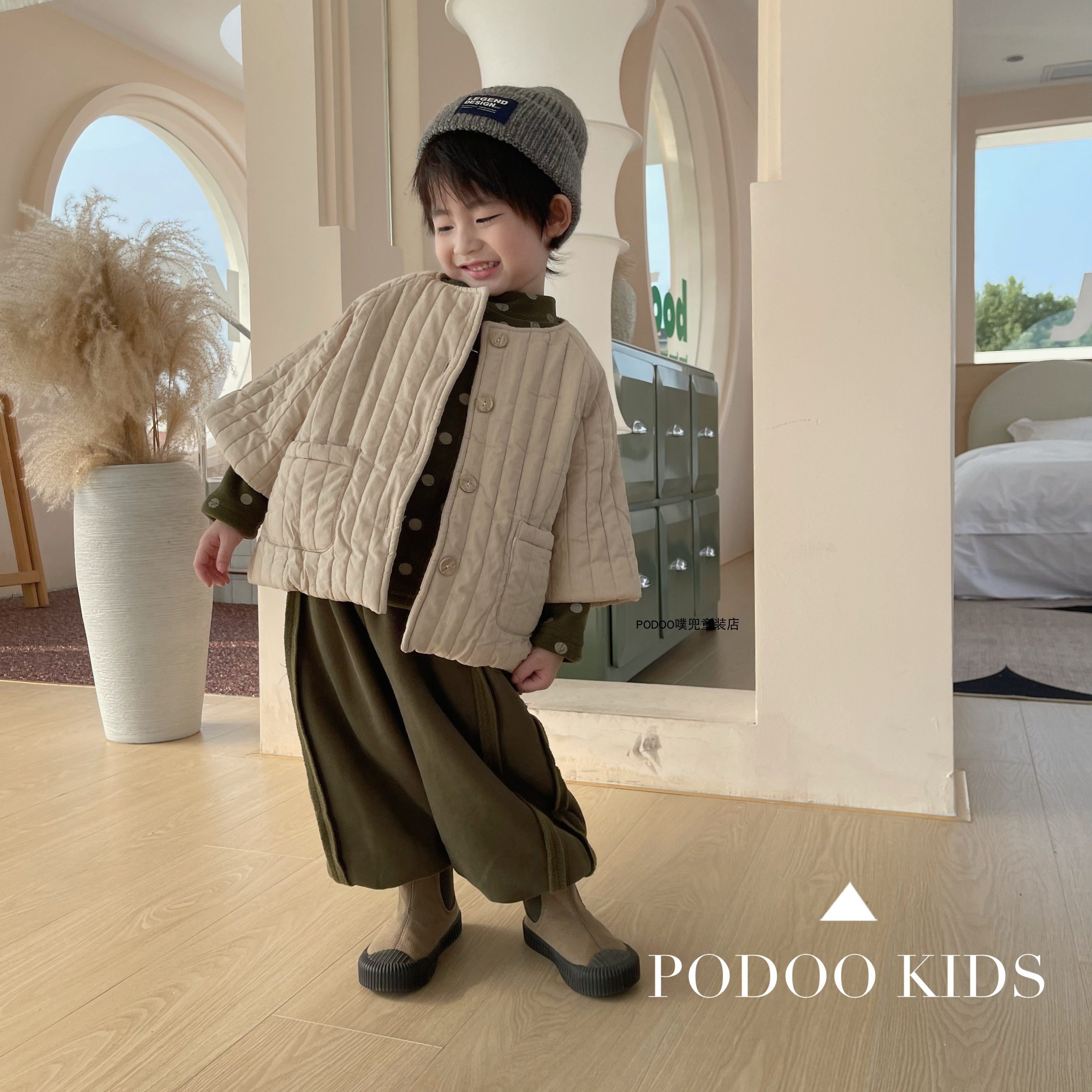 男童初冬七分袖绗线压棉棉服外套