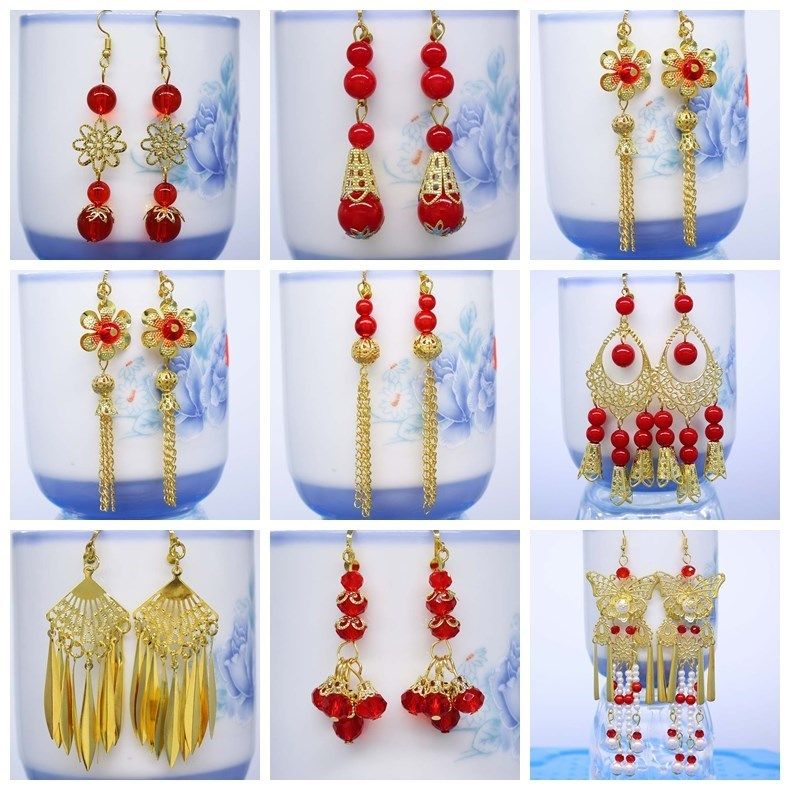 古装新娘金色喜庆红色珠子耳环耳坠和汉服秀禾中式婚礼无耳洞耳夹|ruв категории Украшения,ювелирные изделия, серьга, серьги - от Buy2taobao.com для оказания профессиональной услуги покупки агента Taobao