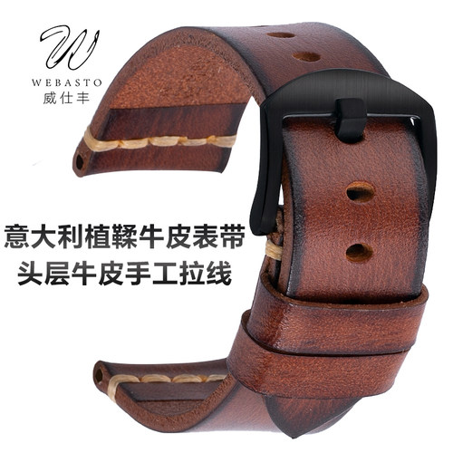 牛皮擦色复古手表带男帝舵沛纳海
