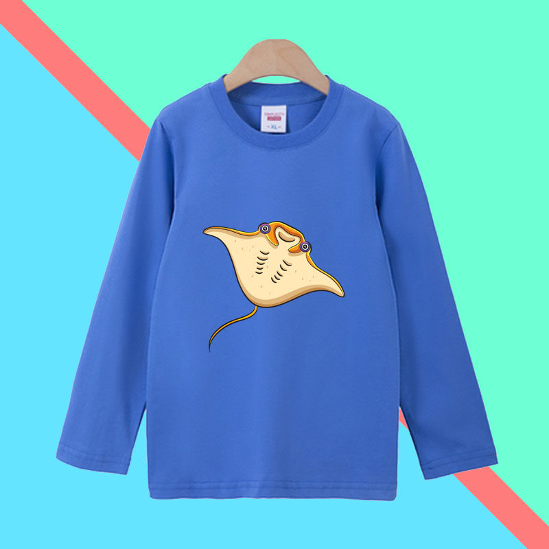 男女童卡通魔鬼鱼红色长袖t恤秋季中大童纯棉圆领宽松百搭上衣6岁