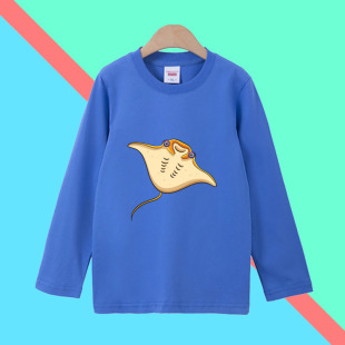 男女童卡通魔鬼鱼红色长袖t恤秋季中大童纯棉圆领宽松百搭上衣6岁