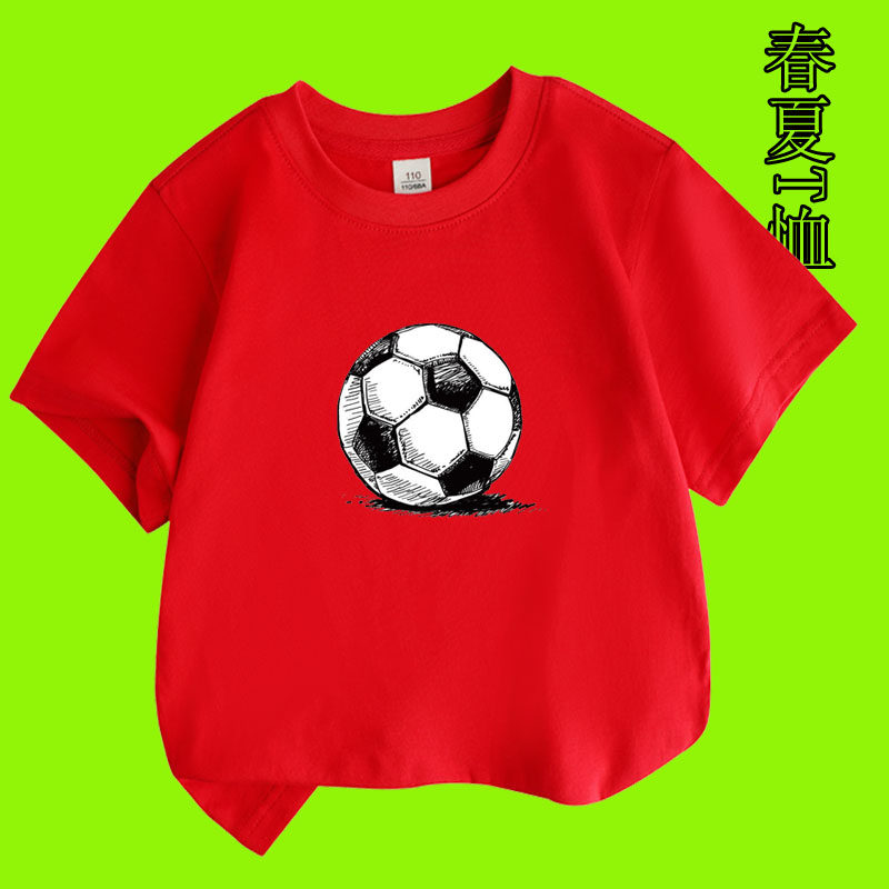 儿童装红色t恤短袖男女孩上衣幼儿园亲子装小学生运动会足球班服