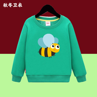 小蜜蜂儿童红色橙色黄色绿色男女童纯棉加绒卫衣 中大童宝宝班服