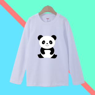 可爱卡通小熊猫衣服亲子装白色T恤长袖儿童男童女童宝宝上衣秋季