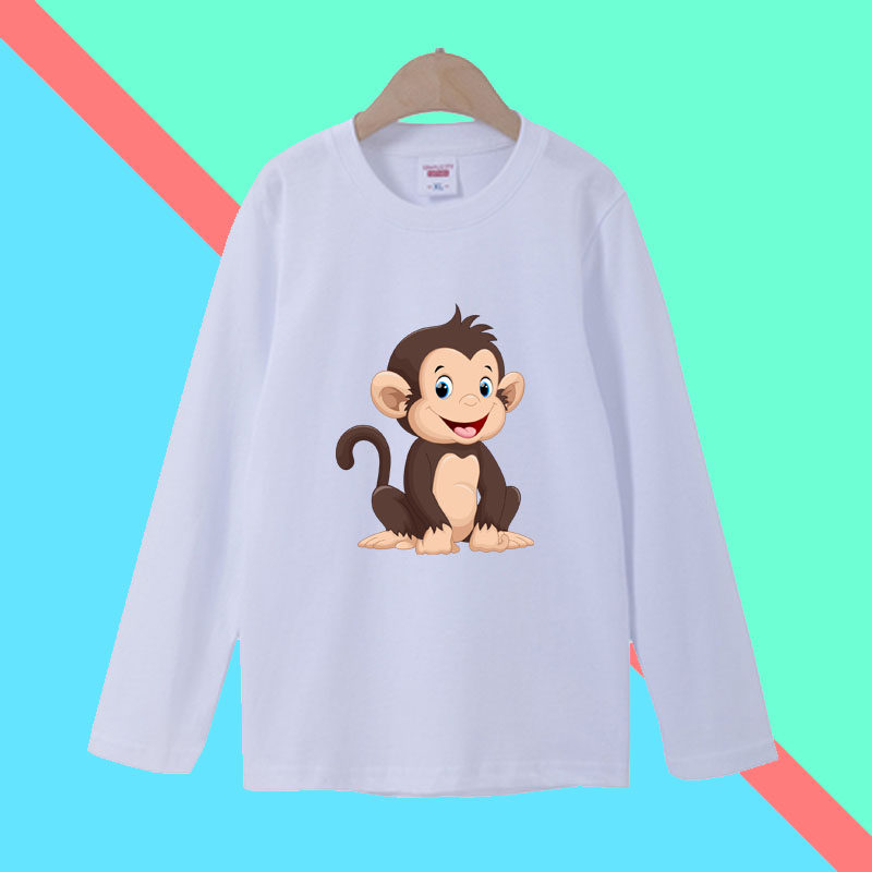 呆萌动物小猴子6一二三四年级学生运动会衣服男女儿童表演长袖T恤