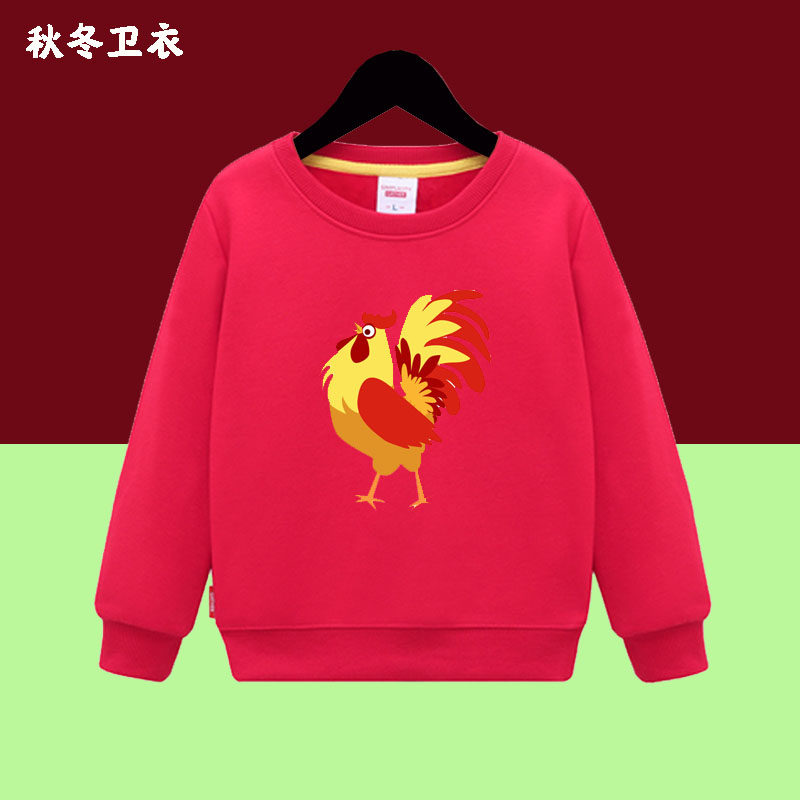十二生肖公鸡本命年男女孩大红色加绒圆领卫衣儿童中小童亲子衣服