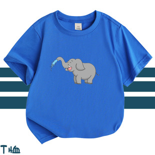 大象童装儿童夏装蓝色短袖T恤男女童打底衫宝宝半袖体恤活动衣服