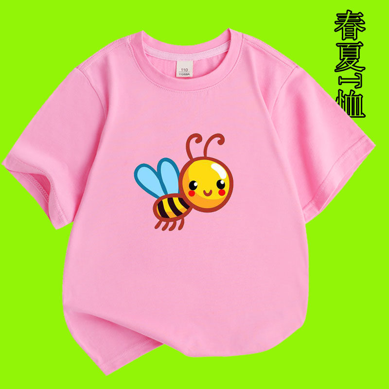 蜜蜂图案纯棉短袖T恤童装夏季2026新款儿童半袖休闲上衣女孩大童