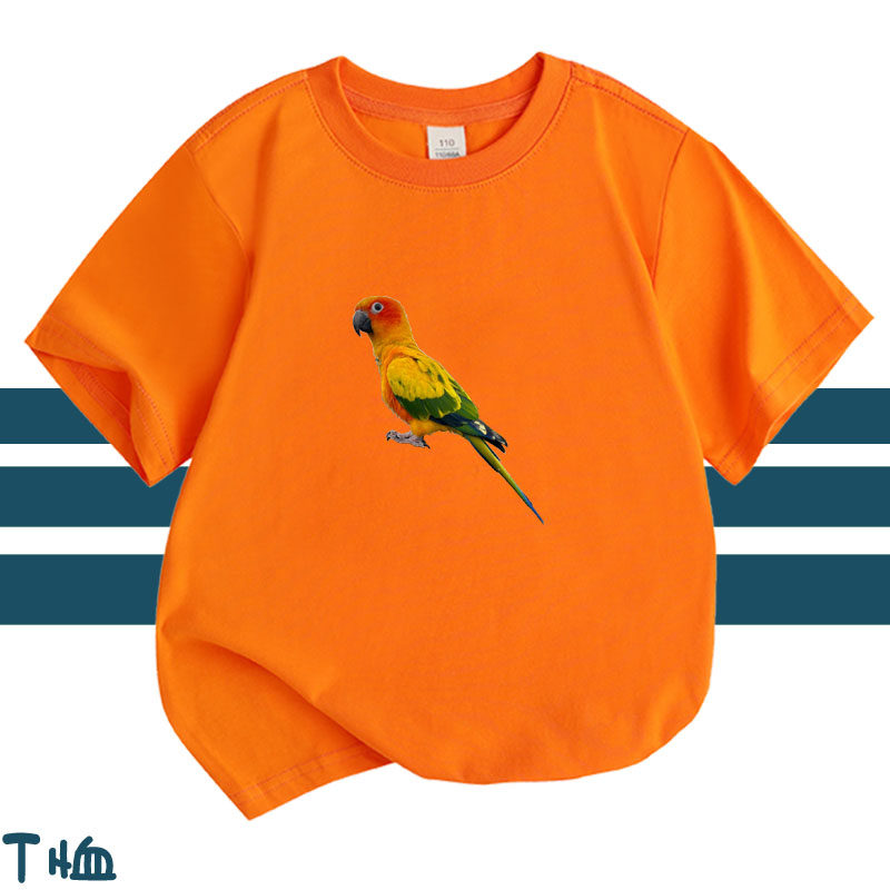 儿童女男装鹦鹉小鸟动物图案短袖t恤休闲亲子装六一节目演出班服5