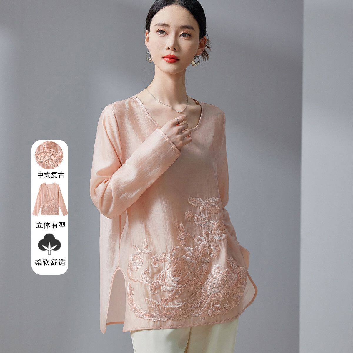 新款新中式国风复古盘扣刺绣衬衫女设计感小众宽松显瘦半透上衣