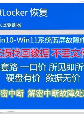 Bitlocker恢复密钥蓝屏版本不兼容加密中断解密硬盘密码数据恢复