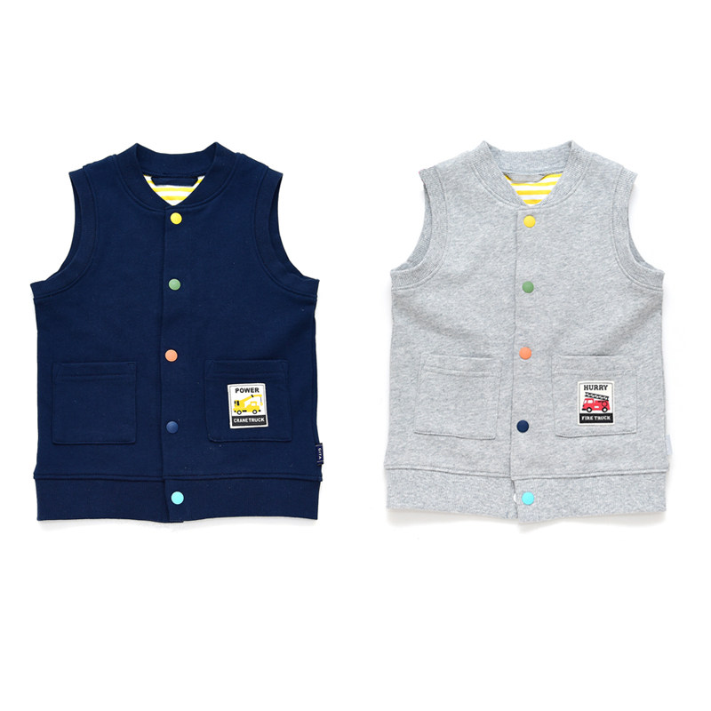 千家原单童装春秋儿童男童宝宝工程车保暖纯棉背心 无袖马甲 坎肩