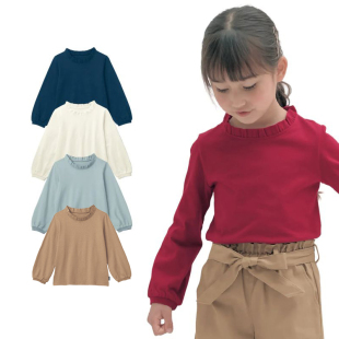 日本千家外贸原单 女童装宝宝纯色简约高领 纯棉休闲 长袖打底T恤