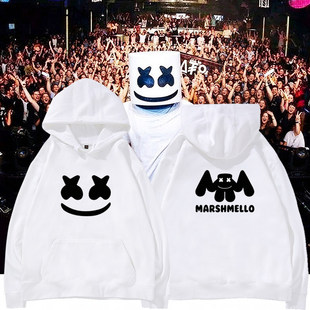 棉花糖DJ笑脸卫衣男连帽春秋marshmello同款加绒外套学生电音衣服
