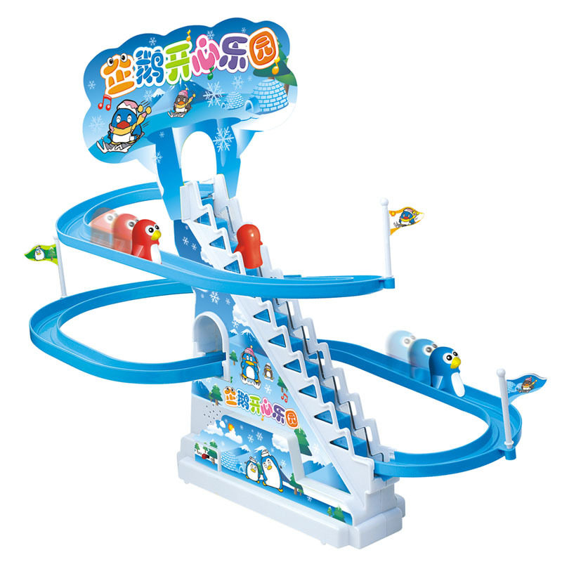 777-3 LARGE TRACK 587 SERIES PENGUIN ROTATING SLIDE ELECTRIC MUSICAL PENGUIN STAIR CLIMBING CHILDHOOD TOYS
