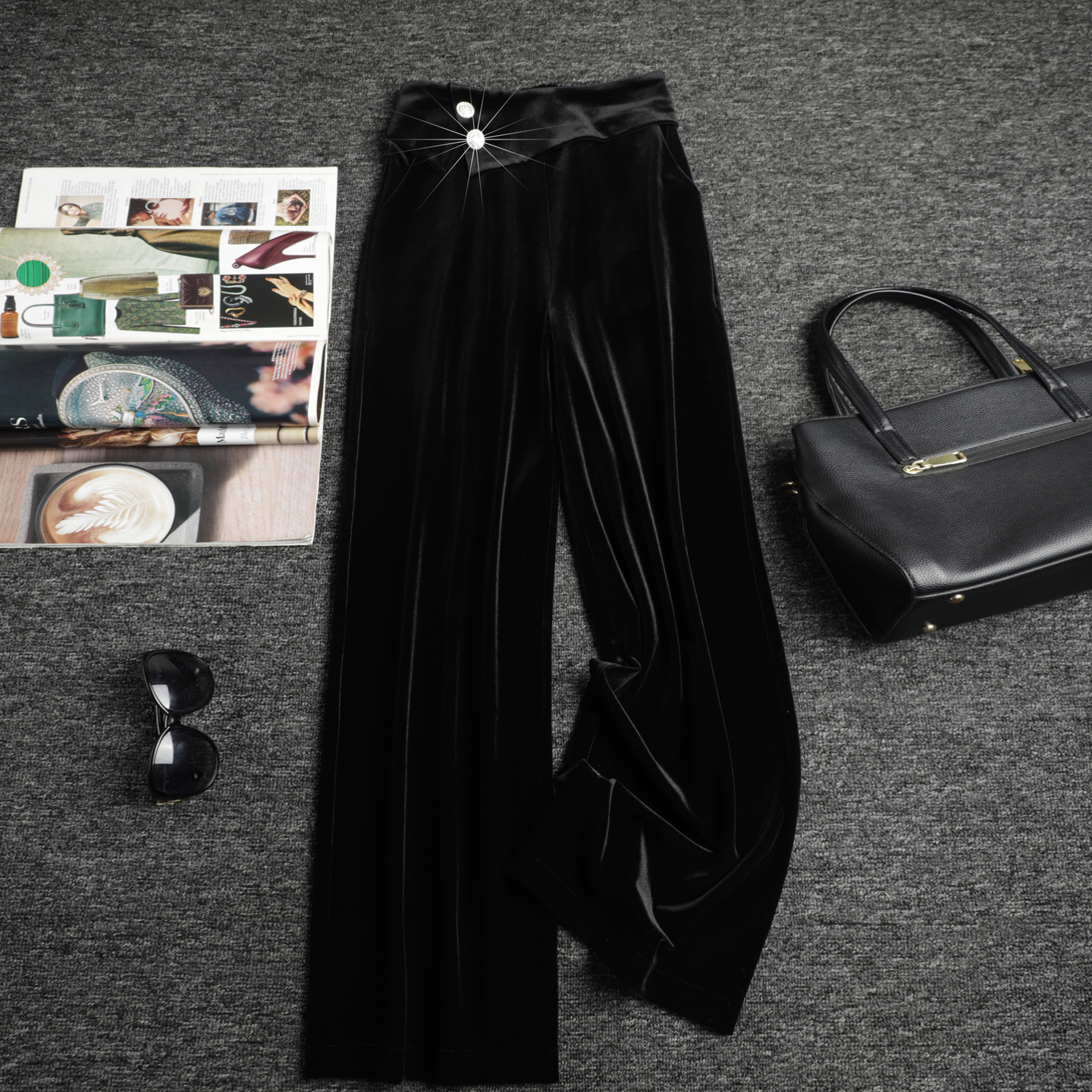 高级亮钻丝绒直筒裤子女2025新款