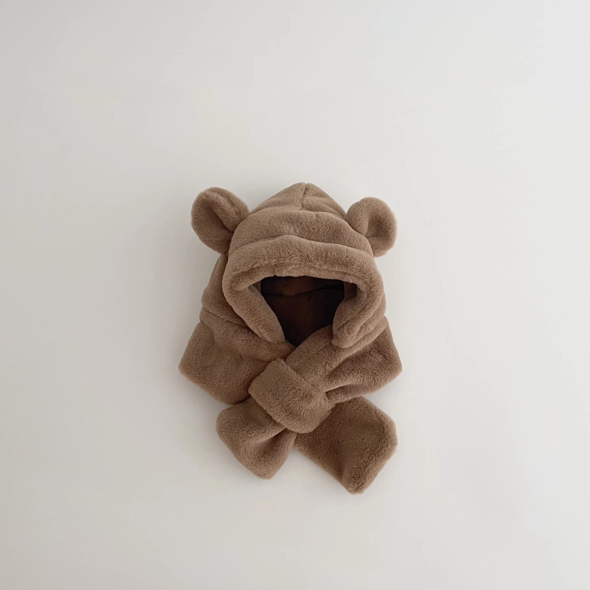 婴儿帽子围巾一体连体两件套男宝女宝可爱婴幼儿宝宝毛绒帽子