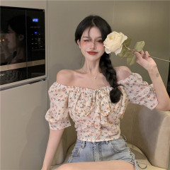Real price real beat one word shoulder broken flower hang neck two wear chiffon shirt