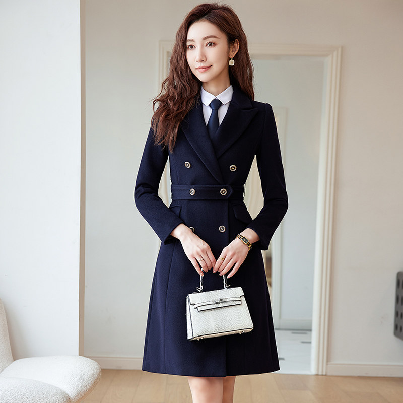 职业毛呢外套女中长款冬修身珠宝店工作服售楼处工装呢子大衣正装