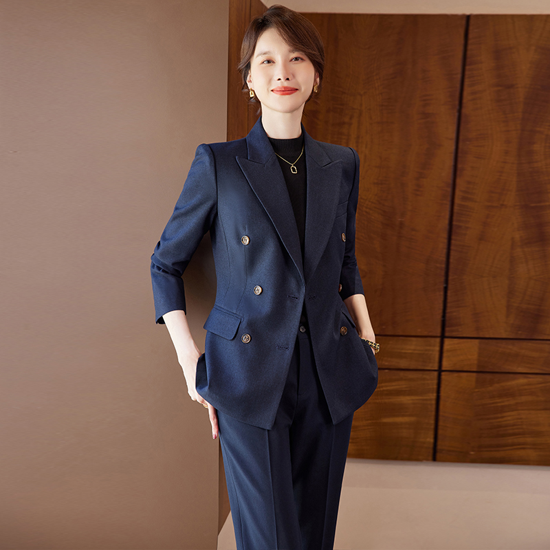 藏青职业西装套装女商务正装套裤气质时尚西服外套酒店经理工作服