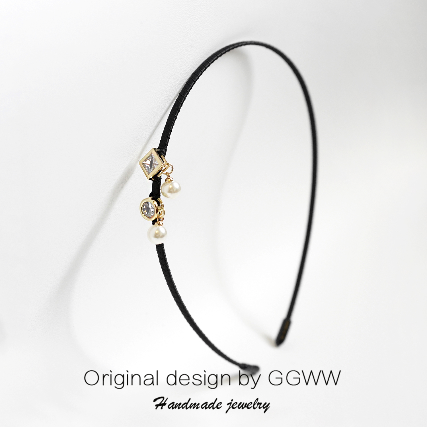 GGWW原创手工珍珠吊坠发箍锆钻发卡简约百搭细款头箍甜美少女发饰