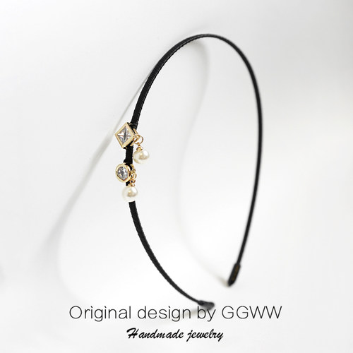 GGWW原创手工珍珠吊坠发箍锆钻发卡简约百搭细款头箍甜美少女发饰