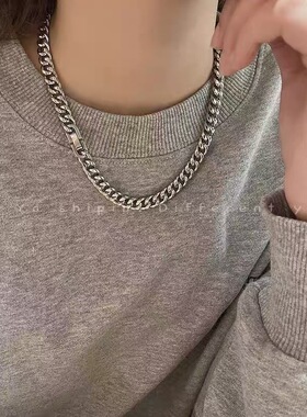 时尚个性风潮古巴链男女生粗锁骨链情侣钛钢项链粗链子配饰链条